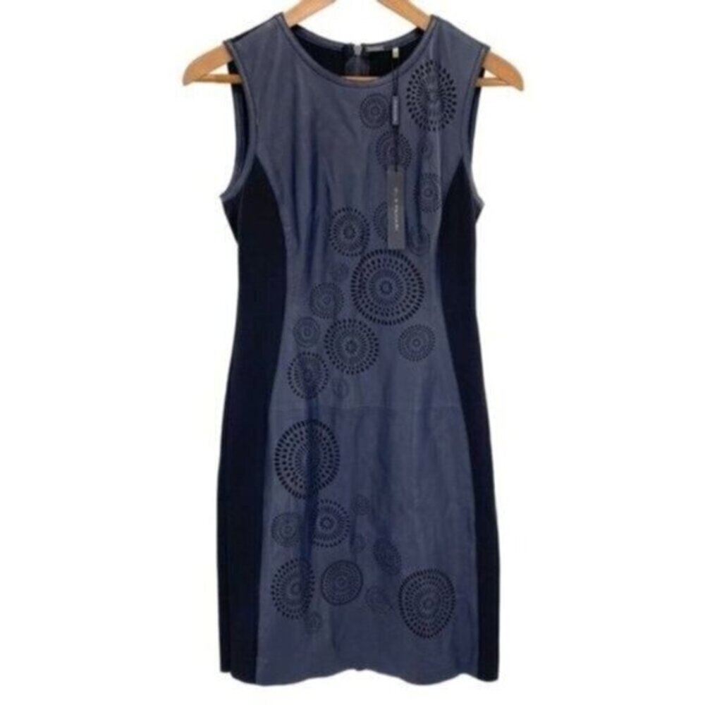 Elie Tahari Navy Lamb Leather Mila Sheath Dress New